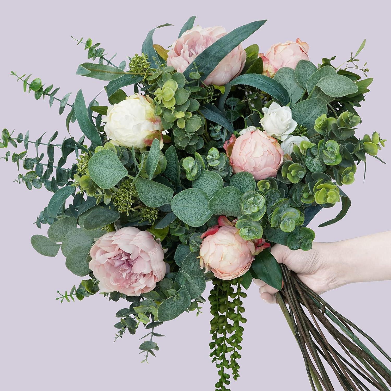 imageMixed Eucalyptus Leaves Stems Bulk Artificial Eucalyptus Leaves Sprays Faux Oval Eucalyptus Leaves with White Seeds Stems for Floral Wreath Garland Bouquets Arrangement Wedding Greenery Decoration