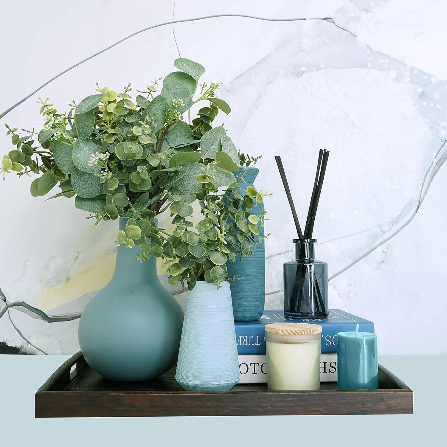 imageWinlyn 10 Pcs Artificial Grey Green Eucalyptus Leaves Stems 136quot Tall Bulk Wedding Bouquet Greenery Rustic Holiday Greens for Vase Mason Jar Bottle Floral Arrangement Christmas Wreath GarlandRustic Green