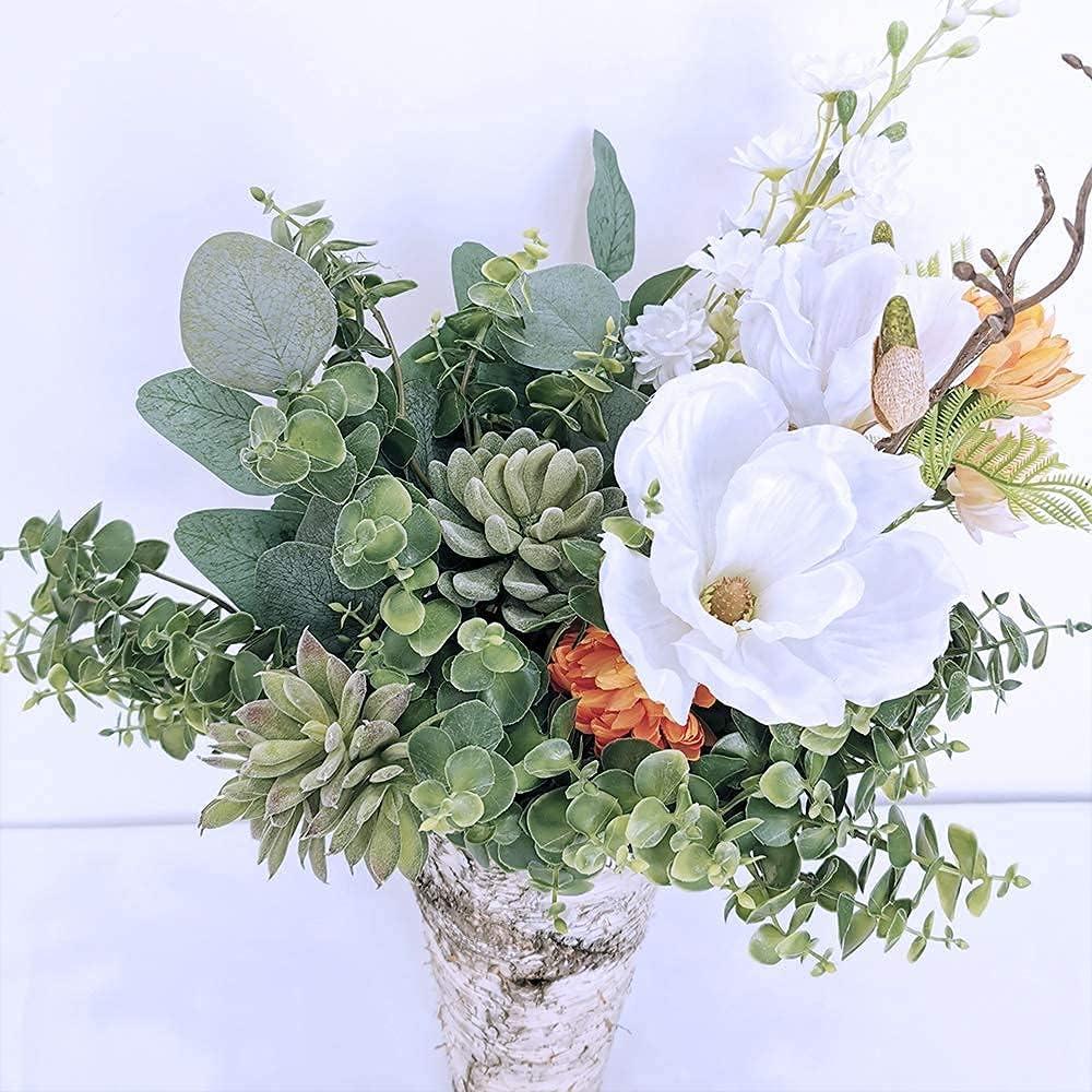 imageWinlyn 10 Pcs Artificial Grey Green Eucalyptus Leaves Stems 136quot Tall Bulk Wedding Bouquet Greenery Rustic Holiday Greens for Vase Mason Jar Bottle Floral Arrangement Christmas Wreath GarlandRustic Green