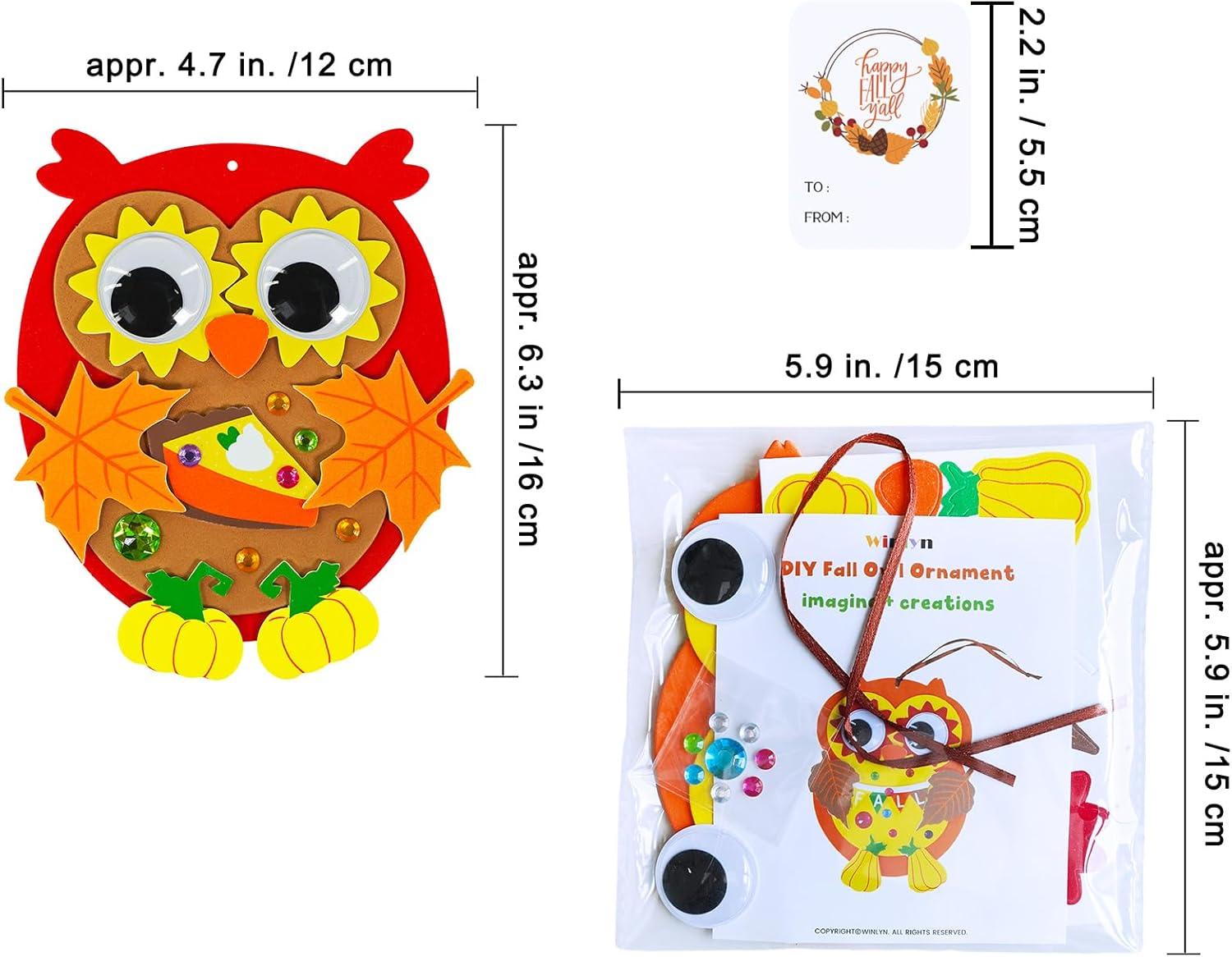 imageWinlyn 24 Sets Fall Craft Kits Autumn Crafts DIY Owl Ornaments Decorations Art Sets Foam Owl Pumpkin Leaf Stickers Arts and Crafts for Kids Thanksgiving Halloween Classroom Activities Party Favors