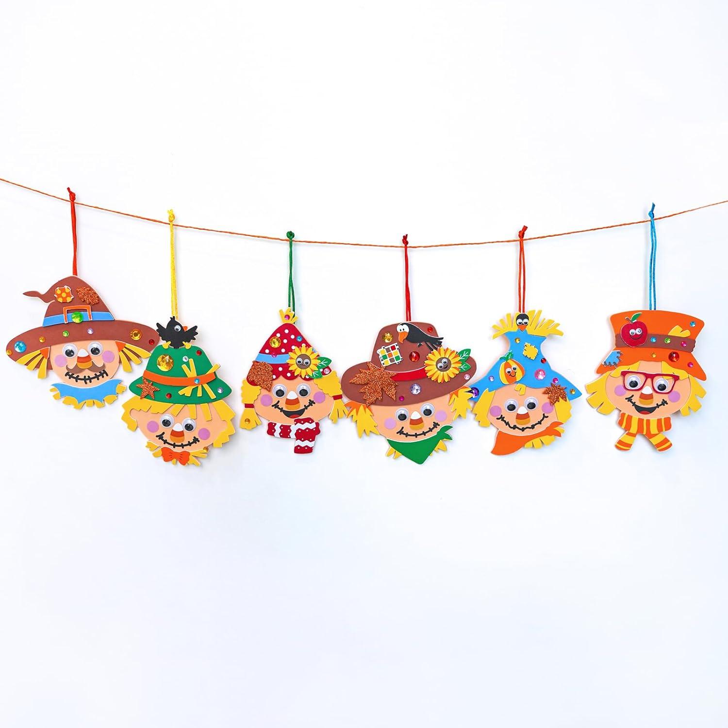 imageWinlyn 24 Sets Fall Craft Kits Autumn Scarecrow Crafts Fall Scarecrow Head Craft Kits Maple Leaves Pumpkins Harvest Foam Stickers Arts and Crafts for Kids Classroom Activities Holiday Party Favors