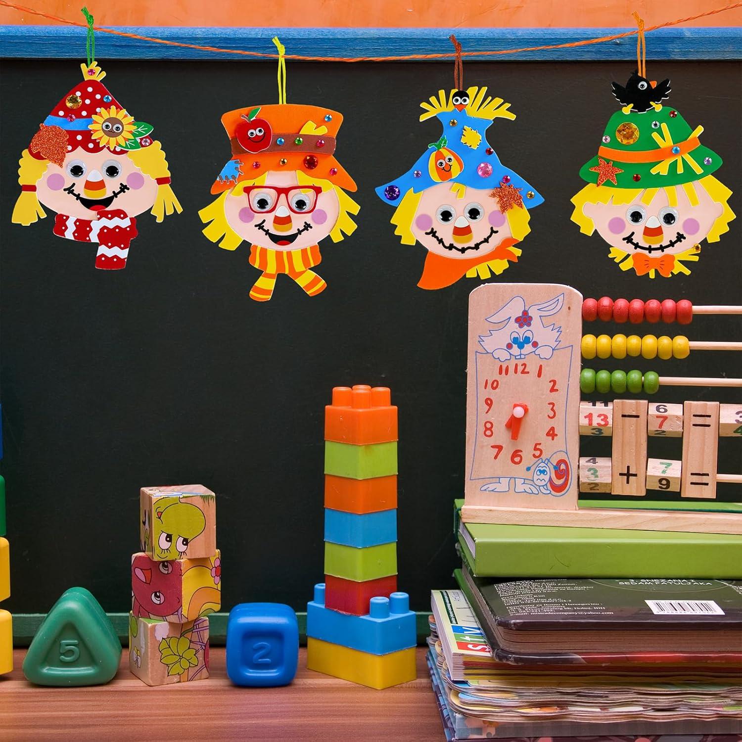 imageWinlyn 24 Sets Fall Craft Kits for Kids Autumn Crafts DIY Scarecrow Ornaments Fall Decorations Individual Craft Kits Thanksgiving Foam Stickers Arts and Crafts for Classroom Activities Party Favors