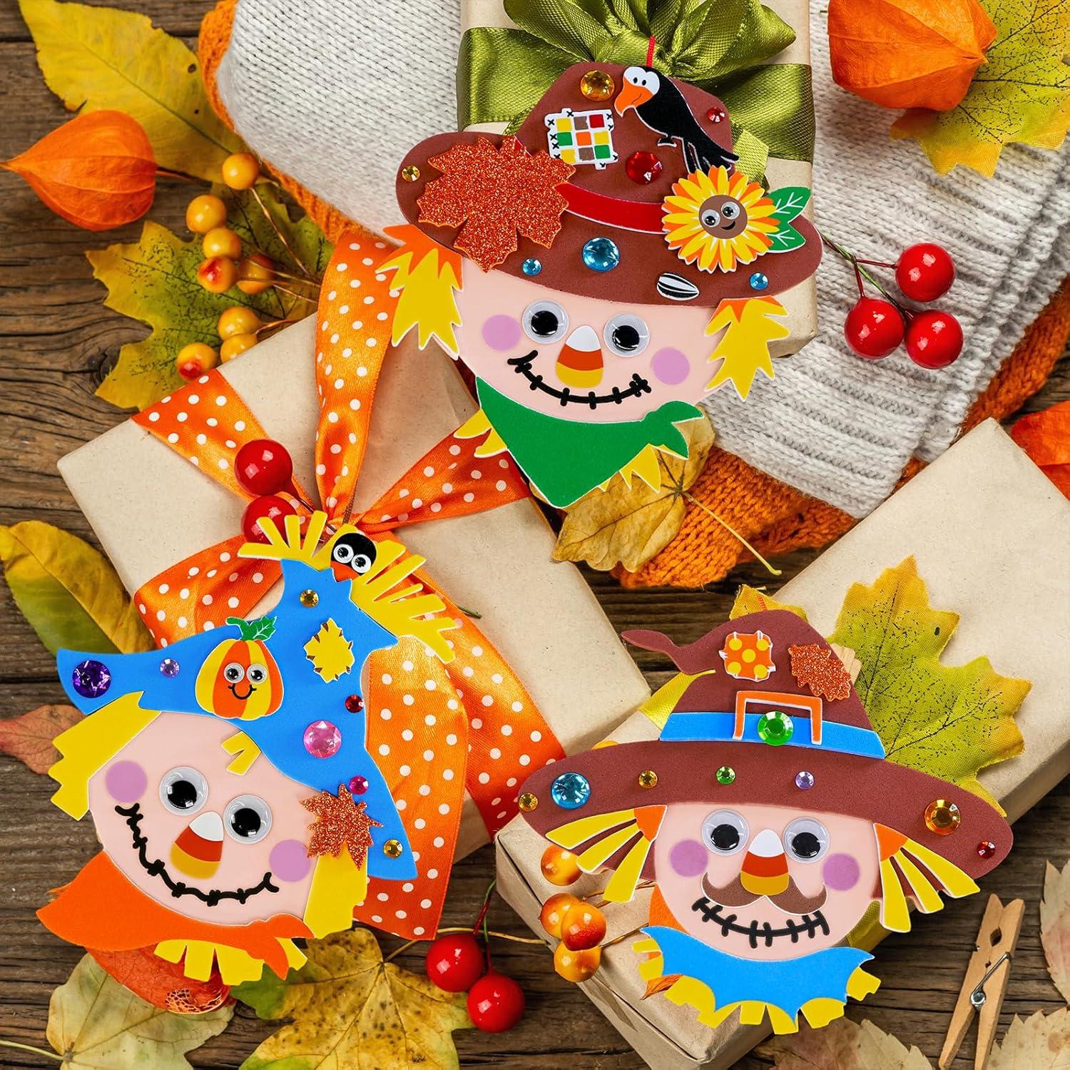 imageWinlyn 24 Sets Fall Craft Kits for Kids Autumn Crafts DIY Scarecrow Ornaments Fall Decorations Individual Craft Kits Thanksgiving Foam Stickers Arts and Crafts for Classroom Activities Party Favors