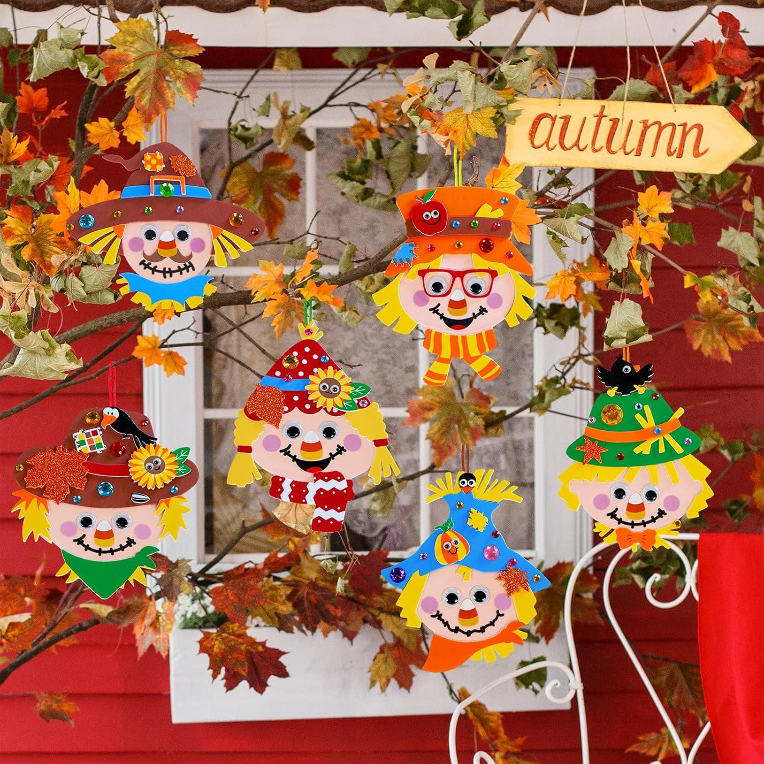 imageWinlyn 24 Sets Fall Craft Kits for Kids Autumn Crafts DIY Scarecrow Ornaments Fall Decorations Individual Craft Kits Thanksgiving Foam Stickers Arts and Crafts for Classroom Activities Party Favors