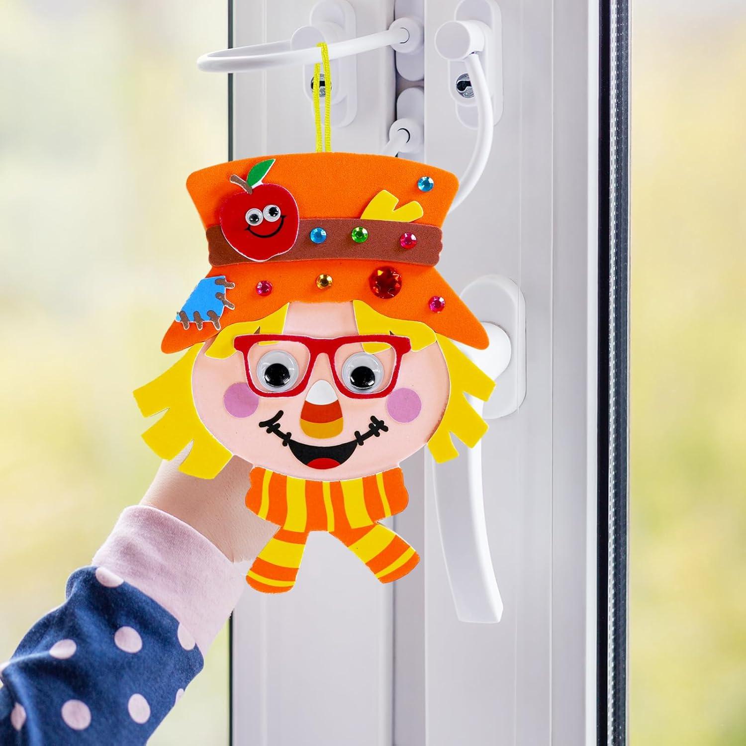 imageWinlyn 24 Sets Fall Craft Kits for Kids Autumn Crafts DIY Scarecrow Ornaments Fall Decorations Individual Craft Kits Thanksgiving Foam Stickers Arts and Crafts for Classroom Activities Party Favors