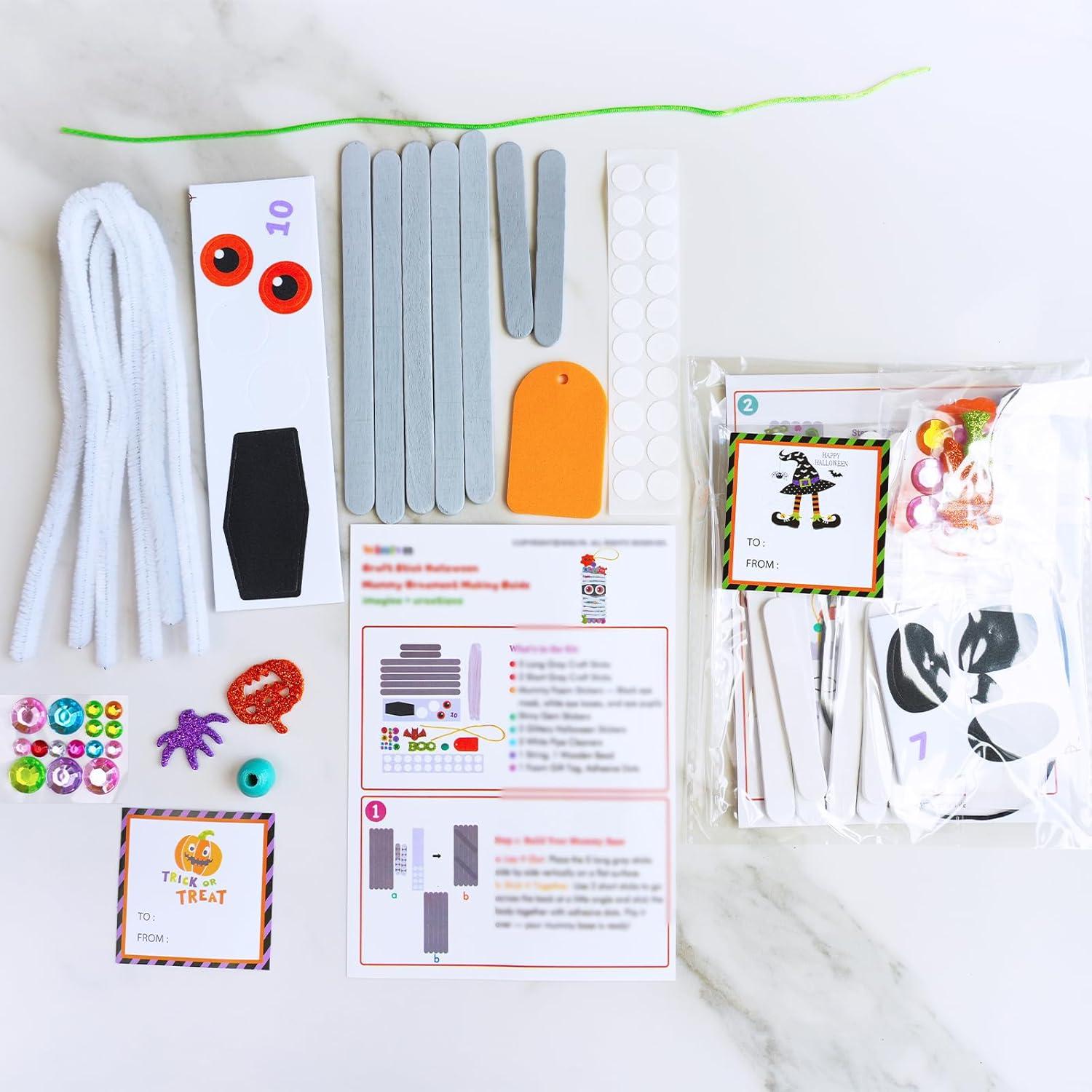 imageWinlyn 24 Sets Halloween Crafts Kits Fall Crafts DIY Craft Stick Halloween Ornaments Decorations Art Set JackOLantern Ghost Foam Stickers Arts and Crafts for Kids Classroom Activities Party Favors