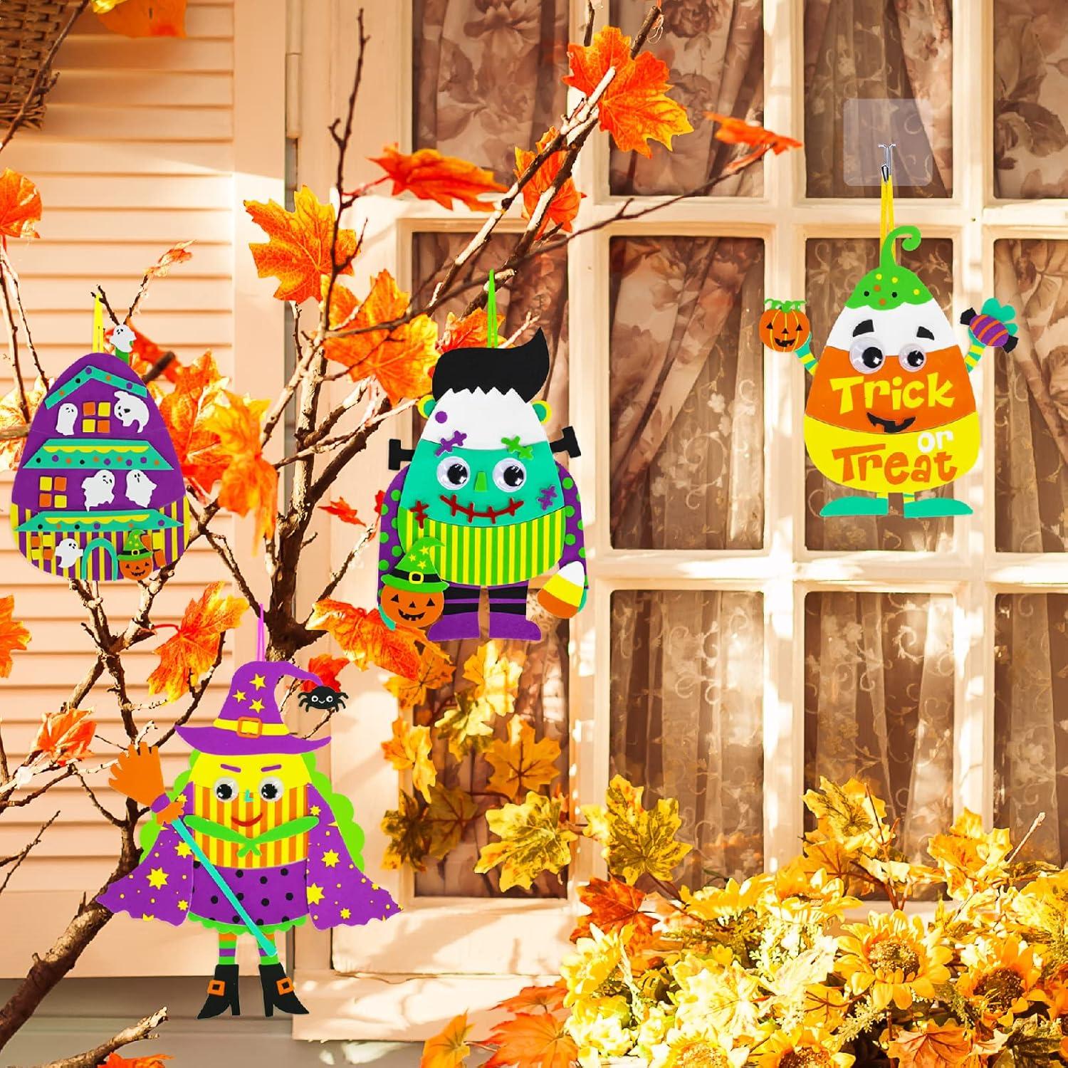 imageWinlyn 24 Sets Halloween Crafts Kits Fall Crafts DIY Halloween Ornaments Decorations Art Sets Pumpkin Monster JackoLantern Foam Stickers Arts and Crafts Googly Eyes for Kids Classroom Activities