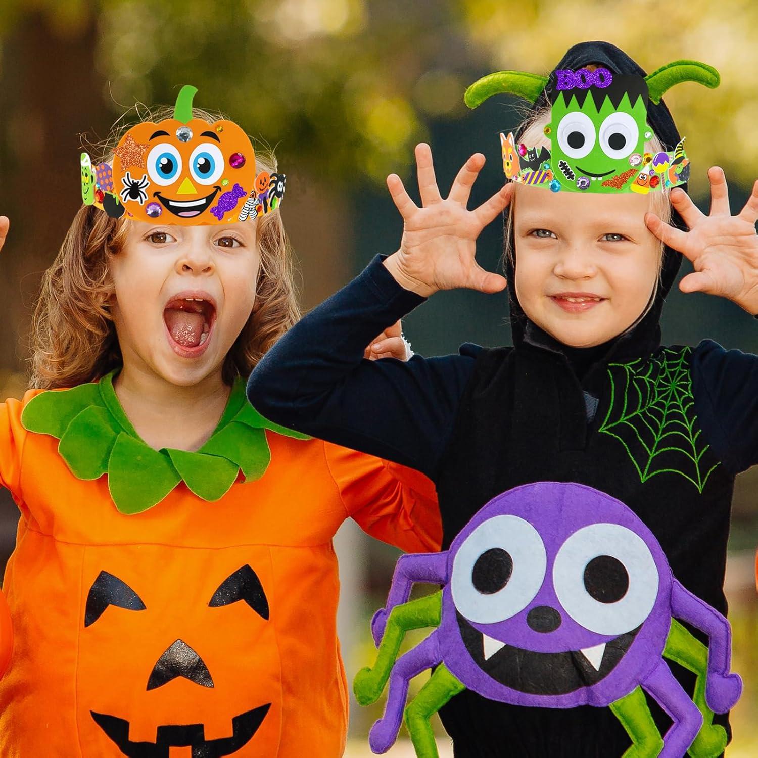 imageWinlyn 24 Sets Halloween Headbands Craft Kits DIY Crown Art Sets Spider Bat JackoLantern Witch Hat with Halloween Foam Stickers Crafts for Kids Classroom Activities Party Favors TrickorTreat