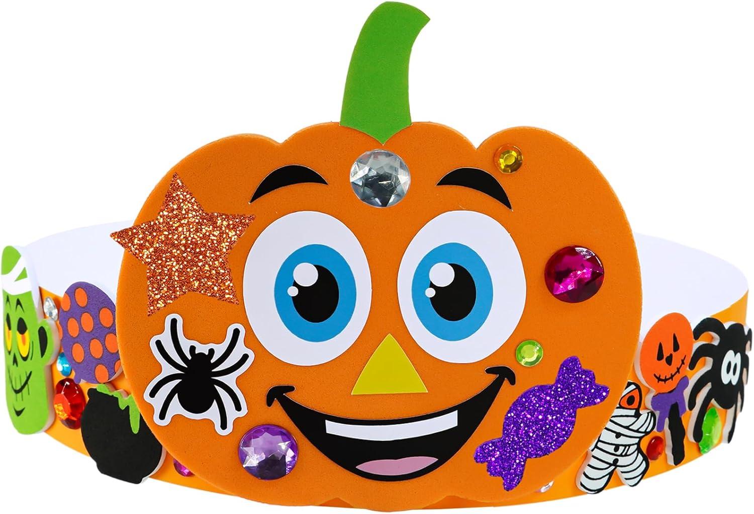imageWinlyn 24 Sets Halloween Headbands Craft Kits DIY Crown Art Sets Spider Bat JackoLantern Witch Hat with Halloween Foam Stickers Crafts for Kids Classroom Activities Party Favors TrickorTreat