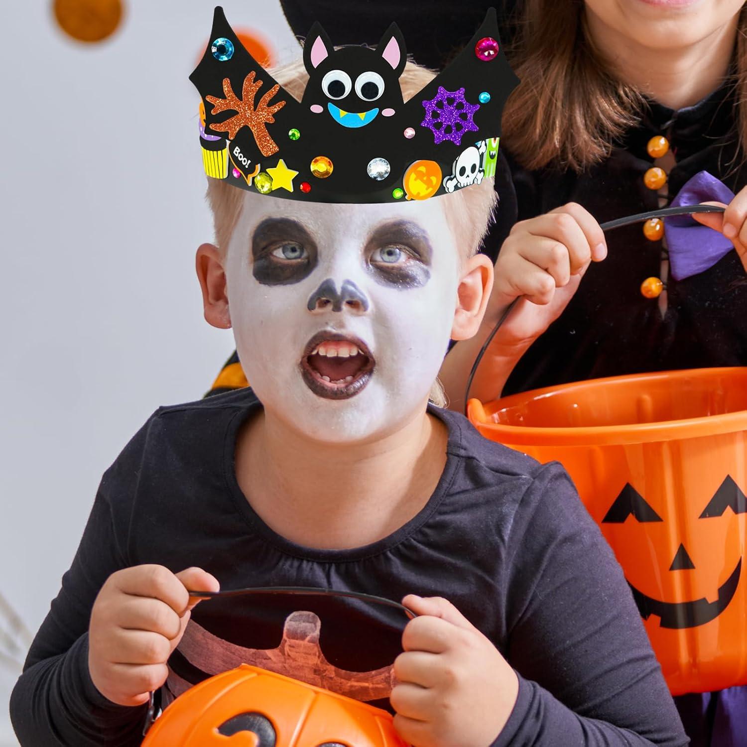 imageWinlyn 24 Sets Halloween Headbands Craft Kits DIY Crown Art Sets Spider Bat JackoLantern Witch Hat with Halloween Foam Stickers Crafts for Kids Classroom Activities Party Favors TrickorTreat