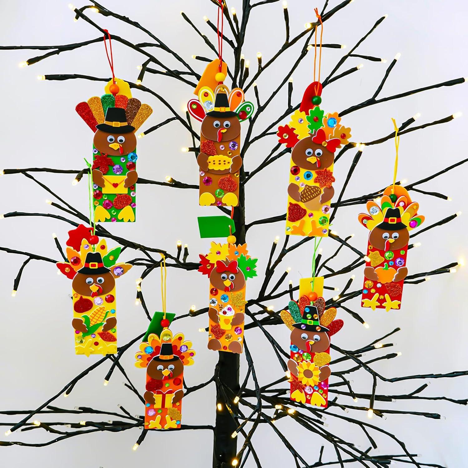 imageWinlyn 24 Sets Thanksgiving Turkey Craft Kits Fall Kids Crafts DIY Turkey Bookmarks Art Sets Autumn Leaf Turkey Foam Stickers Arts and Crafts for Kids Holiday Party Favors Home Classroom Activities