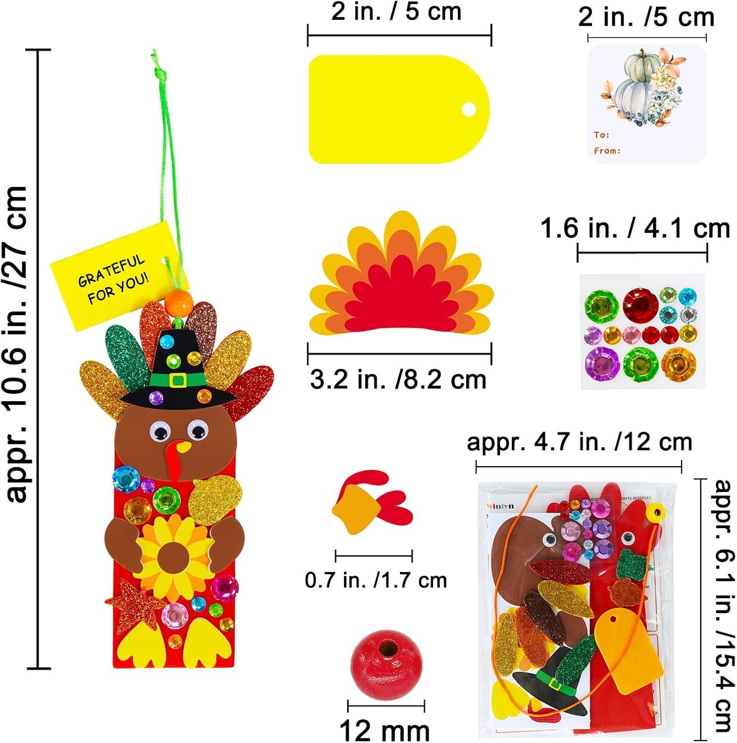 imageWinlyn 24 Sets Thanksgiving Turkey Craft Kits Fall Kids Crafts DIY Turkey Bookmarks Art Sets Autumn Leaf Turkey Foam Stickers Arts and Crafts for Kids Holiday Party Favors Home Classroom Activities