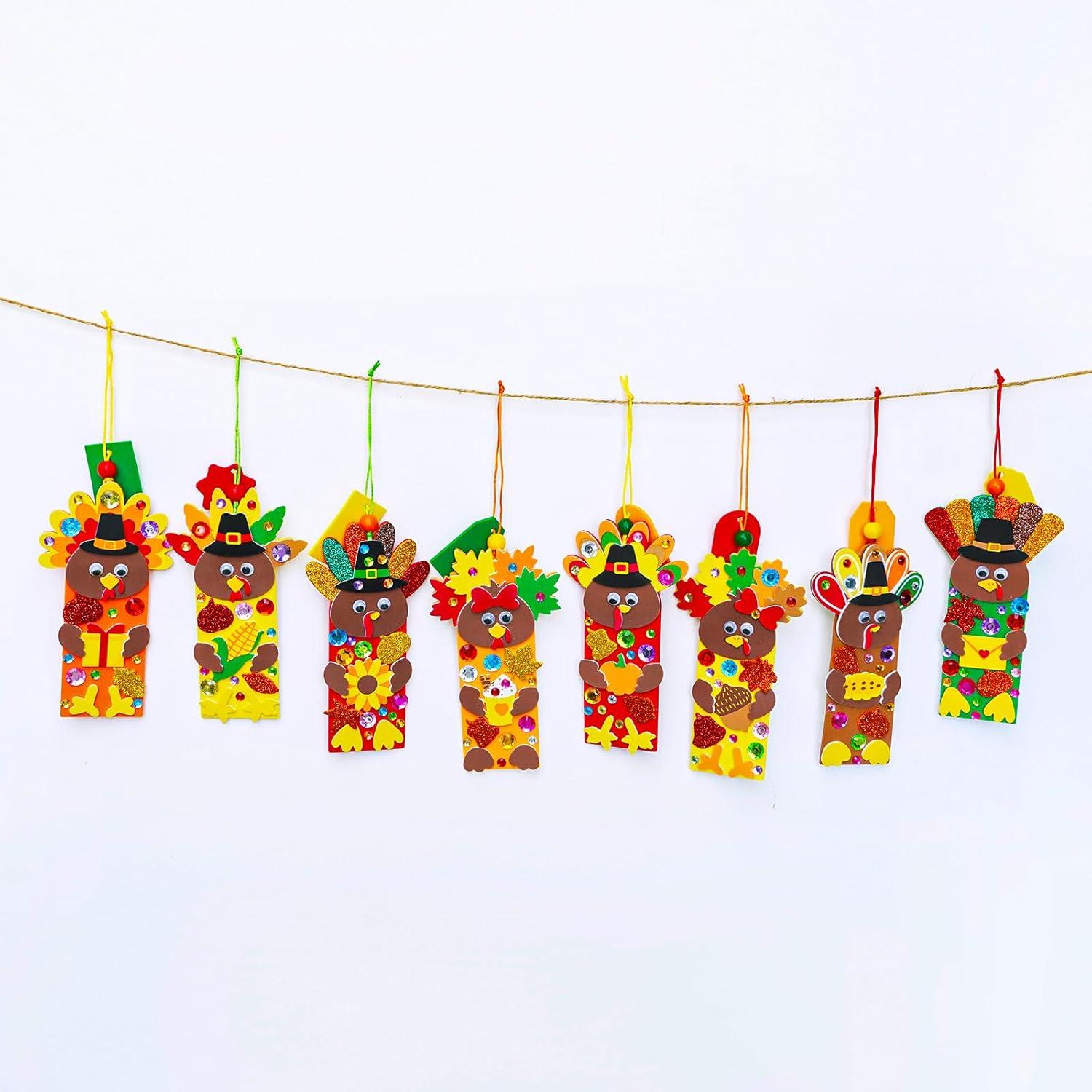 imageWinlyn 24 Sets Thanksgiving Turkey Craft Kits Fall Kids Crafts DIY Turkey Bookmarks Art Sets Autumn Leaf Turkey Foam Stickers Arts and Crafts for Kids Holiday Party Favors Home Classroom Activities