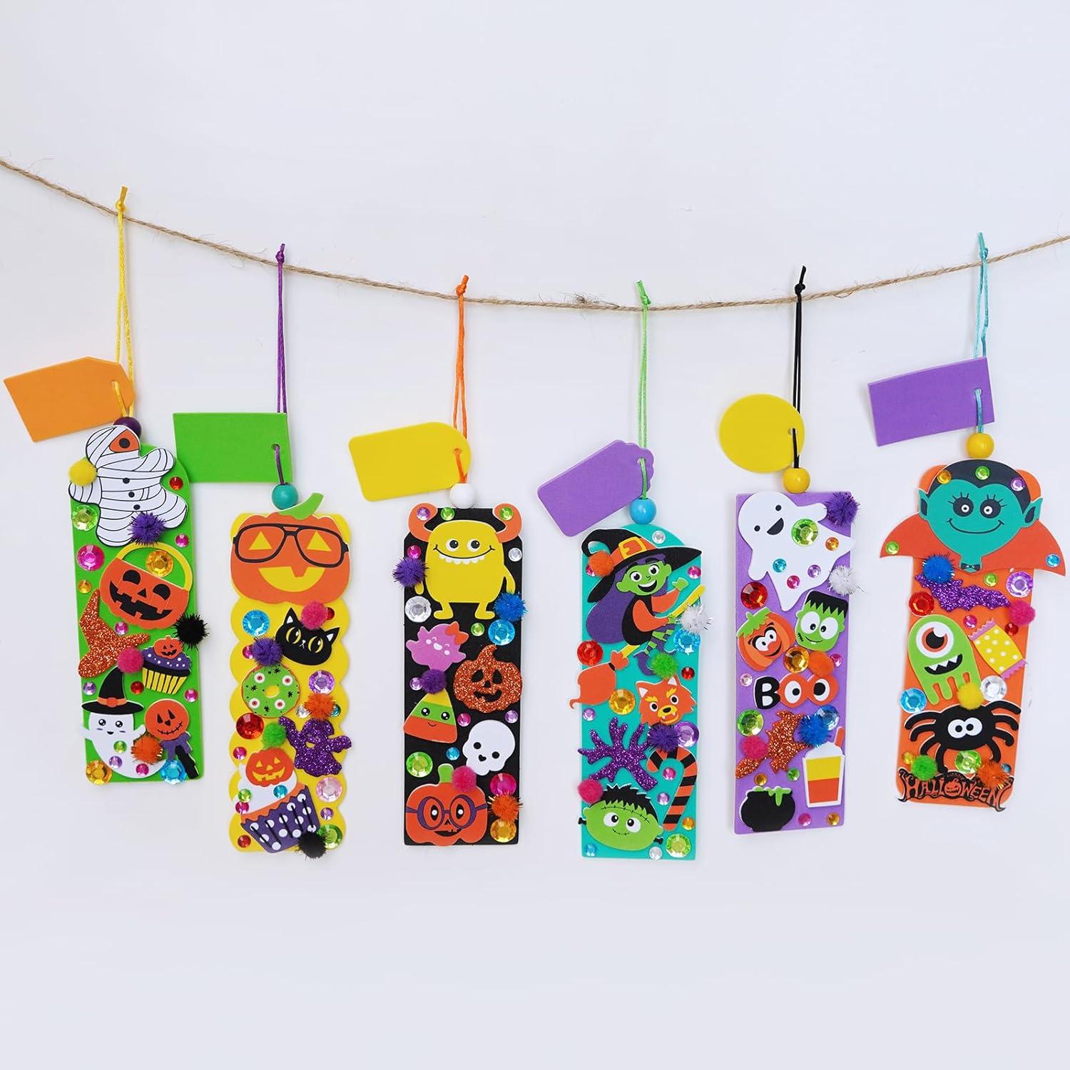 imageWinlyn 36 Sets Halloween Crafts Kits Fall Crafts DIY Halloween Bookmarks Ornaments Art Sets Bats Monster JackOLantern Ghost Foam Stickers Arts and Crafts for Kids Classroom Activities Party Favors