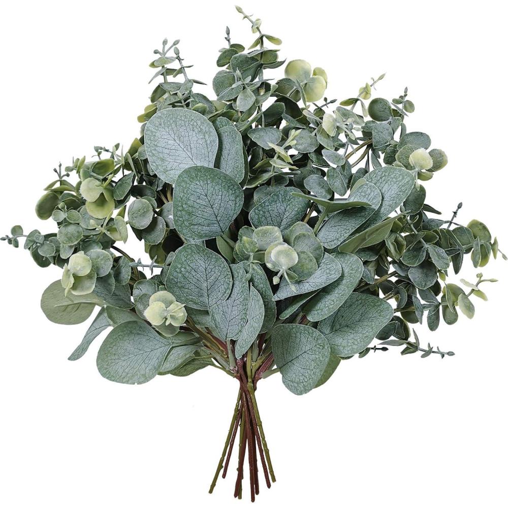 image10 Pcs Mixed Eucalyptus Leaves Stems Bulk Artificial Silver Dollar Picks Faux Branches for Vase Bouquets Floral Arrangement Wreath Farmhouse Rustic Greenery Decor