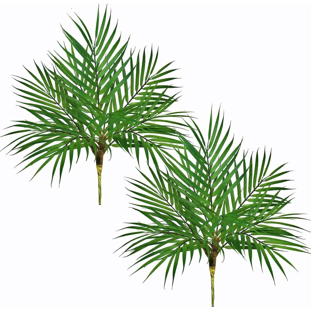 image2 pcs Artificial Tropical Areca Palm Leaf Bushes Faux Greenery Branches Stems in Green 169quot Tall for Vase Planter Floral Arrangement Bouquet Centerpiece Luau Haiwaiian Party Beach Wedding Decoration