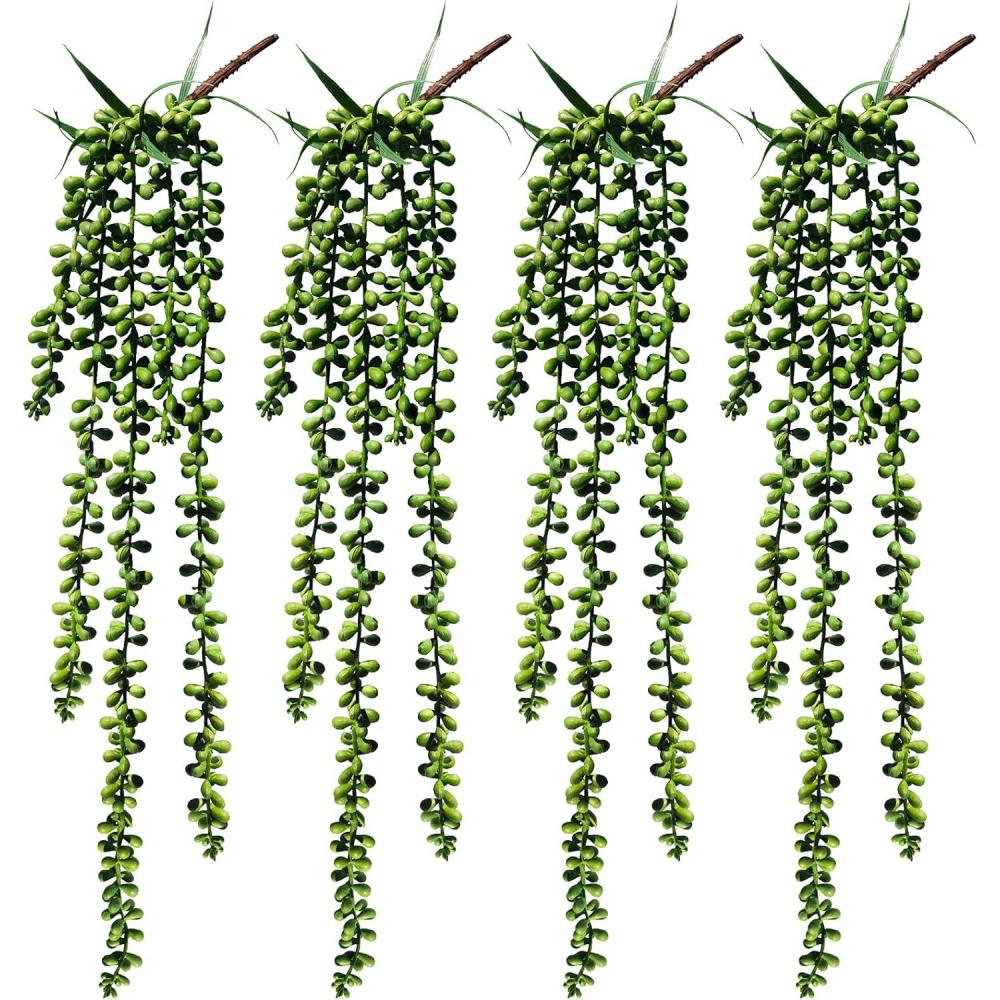 image4 pcs Artificial Hanging Succulents Faux Burros Tail Picks Trailing String of Pearls Succulent Vines Greenery Sprays 287quot Long for Basket Planter Centerpiece Floral Arrangement Indoor Outdoor Decor