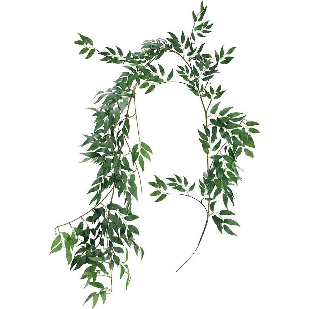 image57 Artificial Hanging Willow Leaves Vines Twigs Fake Silk Willow Plant Leaves Garland String in Green for IndoorOutdoor Wedding Decor Jungle Party Supplies Greenery Crowns Wreath