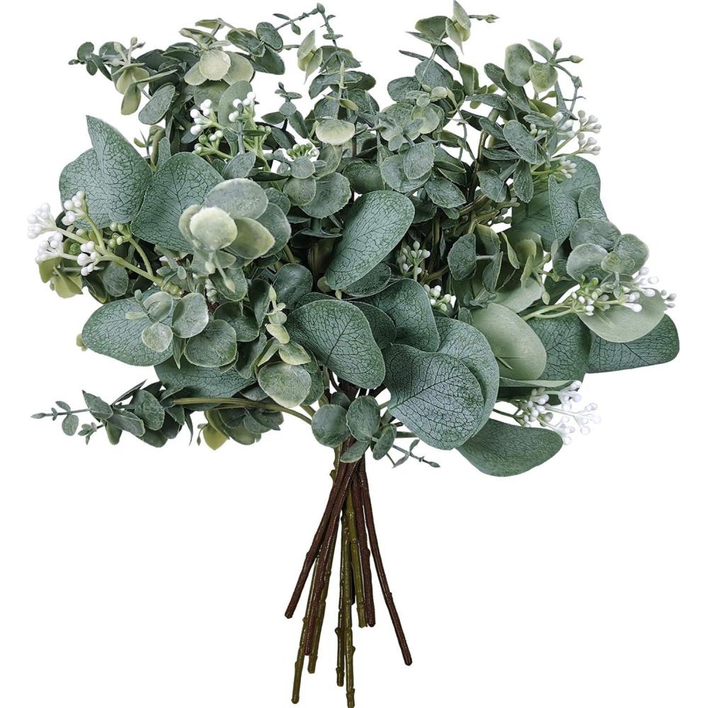 imageBulk Artificial Silver Dollar Eucalyptus Leaves Picks Stems and Faux Branches for Vase Bouquets Floral Arrangement Wreath Rustic Farmhouse Greenery Decoration