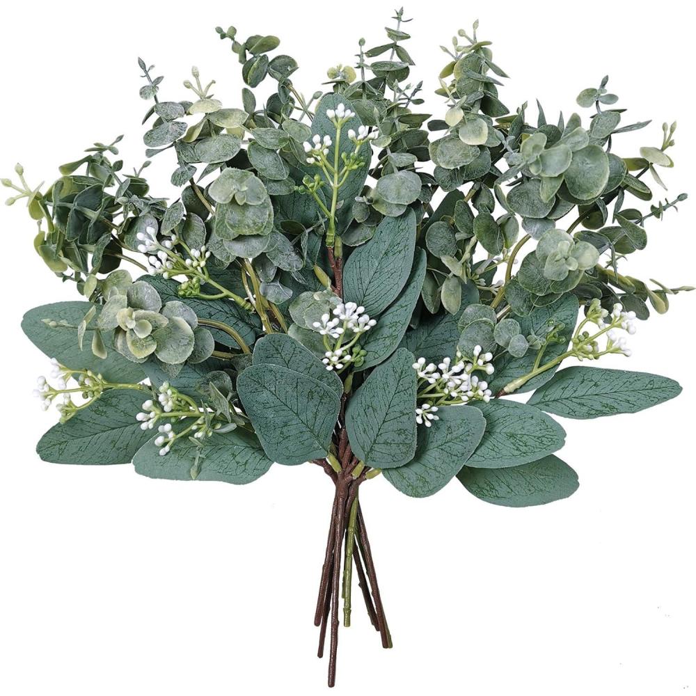 imageMixed Eucalyptus Leaves Stems Bulk Artificial Eucalyptus Leaves Sprays Faux Oval Eucalyptus Leaves with White Seeds Stems for Floral Wreath Garland Bouquets Arrangement Wedding Greenery Decoration