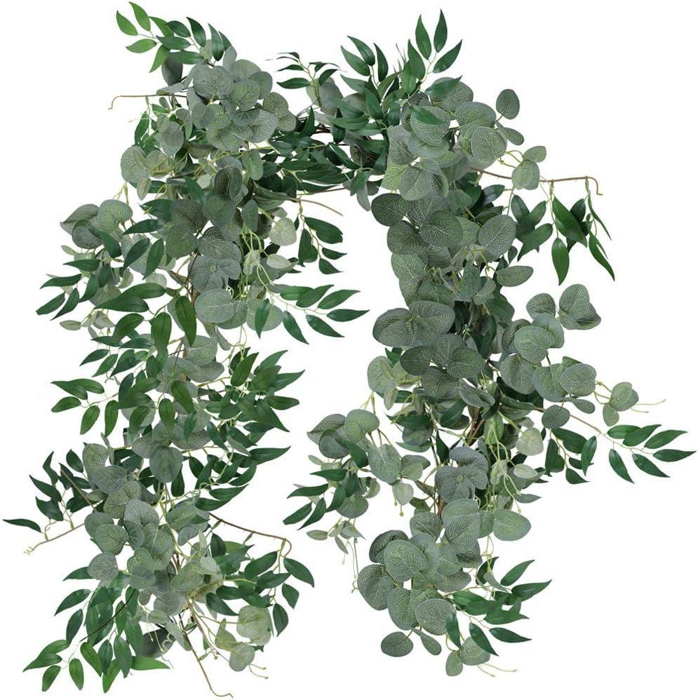 imageSupla 2 Separate 6LPcs Faux Willow Vines Twigs Leaves and Silver Dollar Eucalyptus Leaves Garland String Wedding Arch Swag Backdrop Garland Doorways Greenery Farmhouse Garland Indoor Outdoor Decor