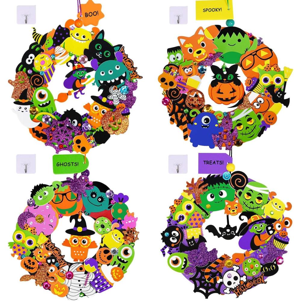 imageWinlyn 12 Halloween Craft Kits Fall Crafts DIY Halloween Wreath Ornaments Decorations Art Sets Monster Foam Stickers Arts and Crafts for Kids Home Classroom Party Favors TrickorTreat Activities