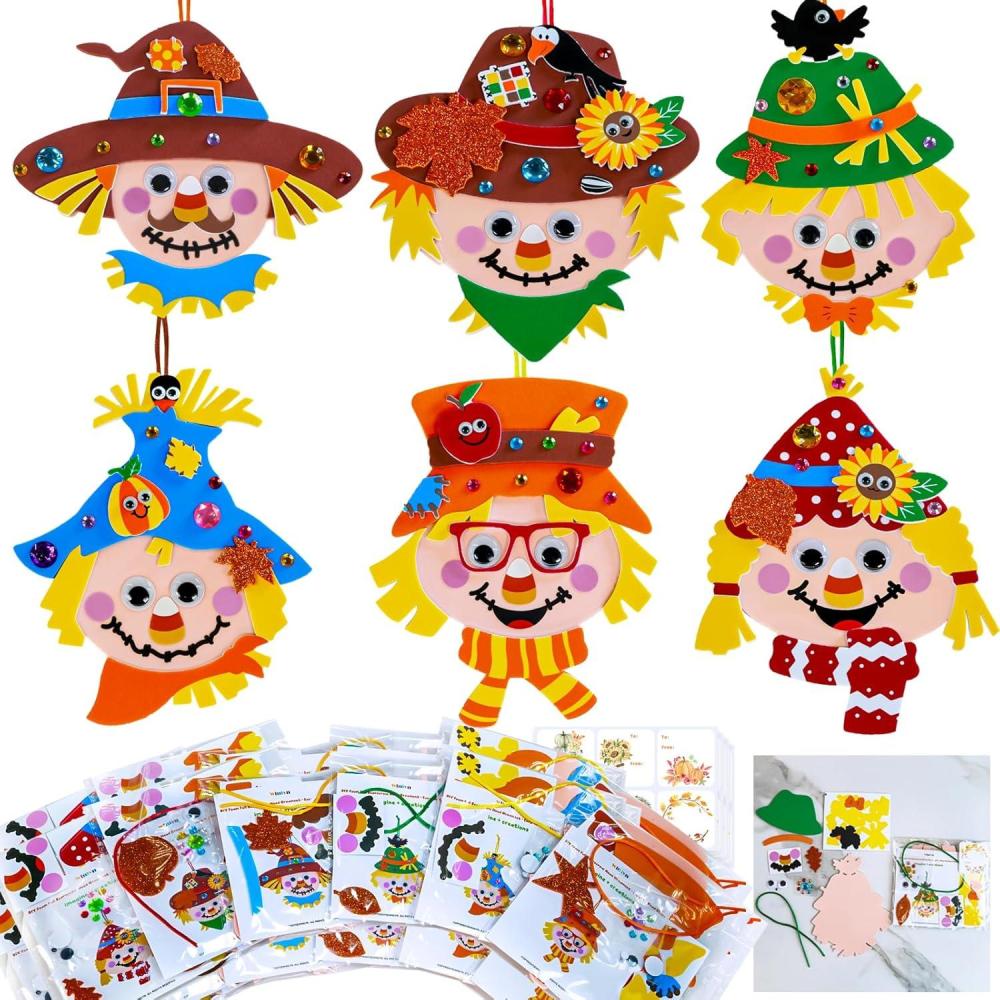 imageWinlyn 24 Sets Fall Craft Kits for Kids Autumn Crafts DIY Scarecrow Ornaments Fall Decorations Individual Craft Kits Thanksgiving Foam Stickers Arts and Crafts for Classroom Activities Party Favors