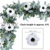6′ L Faux Mixed Eucalyptus Leaves and Lamb’s Ear Leaves Garland with Artificial White Flower for Farmhouse Wedding Arch Backdrop Table Runner Centerpiece Mantel Indoor Outdoor Greenery Decor