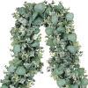 6′ Long Faux Mixed Eucalyptus Leaves Garland Artificial Silver Dollar Eucalyptus Greenery Garland in Gray Green for Farmhouse Wedding Arch Backdrop Table Runner Centerpiece Mantel Indoor Outdoor Decor