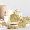 Winlyn 12 Pcs Silver Glitter Artificial Pumpkins Small Decorative Pumpkins Harvest Pumpkins Foam Pumpkins for Fall Autumn Thanksgiving Halloween Holiday Party Props Table Centerpiece Tiered Tray Décor(Gold)