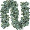 6′ Faux Mixed Eucalyptus Leaves Garland Artificial Silver Dollar Eucalyptus with White Seeds in Gray Green for Farmhouse Wedding Backdrop Table Runner Centerpiece Mantel Indoor Outdoor Greenery Decor