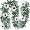 6′ L Faux Mixed Eucalyptus Leaves and Lamb’s Ear Leaves Garland with Artificial White Flower for Farmhouse Wedding Arch Backdrop Table Runner Centerpiece Mantel Indoor Outdoor Greenery Decor