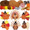 Winlyn 24 Sets Thanksgiving Craft Kits Fall Crafts DIY Give Thanks Thanksful Turkey Ornaments Decorations Art Sets Wood Craft Sticks Turkey Foam Stickers Googly Eyes for Kids Classroom Activities