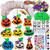 Winlyn 63 Sets Halloween Craft Kits Fall Crafts DIY Wooden Pumpkin Ornaments Decorations Art Sets Unfinished Wood Pumpkins Halloween Stickers for Kids Art Project Home Classroom Party Activities