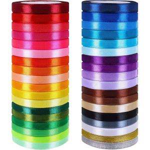 36 Colors 900 Yards Satin Metallic Glitter Ribbons Rolls for Craft, Embellish Decorative Ribbons 2/5″ Wide for Floral Bouquet Gift Wrapping Bows Wedding Shower Decoration