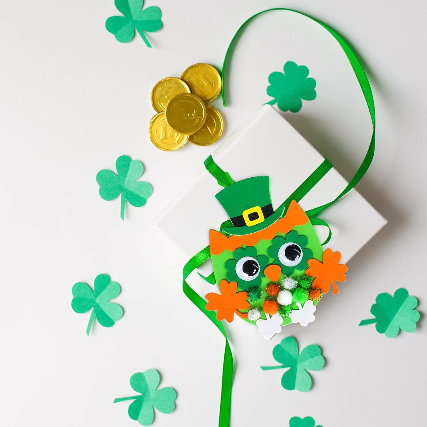 image24 Sets Owl Shamrock Ornaments St Patricks Day Decorations Craft Kits Assorted Owl FourLeaf Clover Lucky Shamrock Foam Stickers Pompoms Google Eye for Kids Classroom Home Activity Gift Art Project