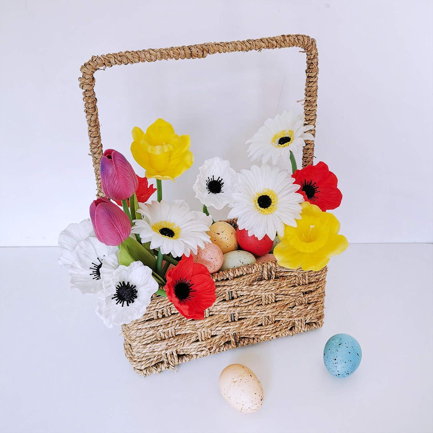 image24 pcs Artificial White Poppy Flower Stems Real Touch Flower Fake Flowers in White with Black Center for Wedding Bouquets Corsages Centerpiece Floral Arrangements