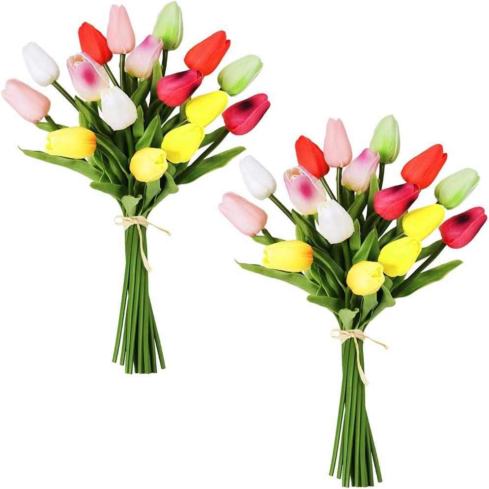 imageSupla 32 Pcs Multicolor 14quot Artificial Tulips Flowers for Wedding Party Home Decoration