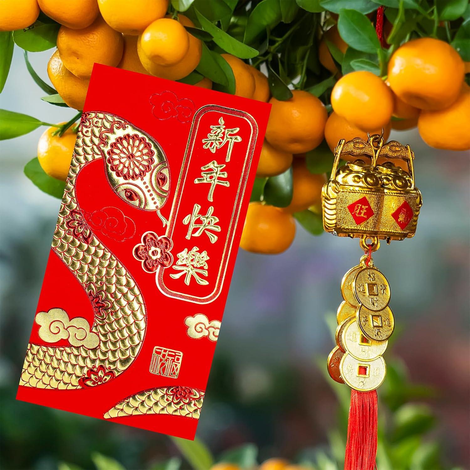 imageSupla 82 Pcs Chinese New Year Decorations Chinese Hanging Good Luck Ornaments Red Lanterns Festive Tree Ornaments Paper Fans for Asian Chinese Lunar New Year 2025 Year of The Snake Party Decor