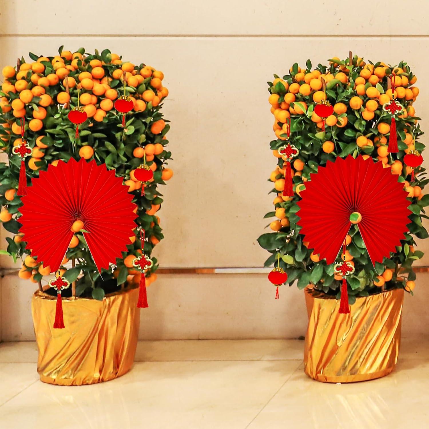 imageSupla 82 Pcs Chinese New Year Decorations Chinese Hanging Good Luck Ornaments Red Lanterns Festive Tree Ornaments Paper Fans for Asian Chinese Lunar New Year 2025 Year of The Snake Party Decor