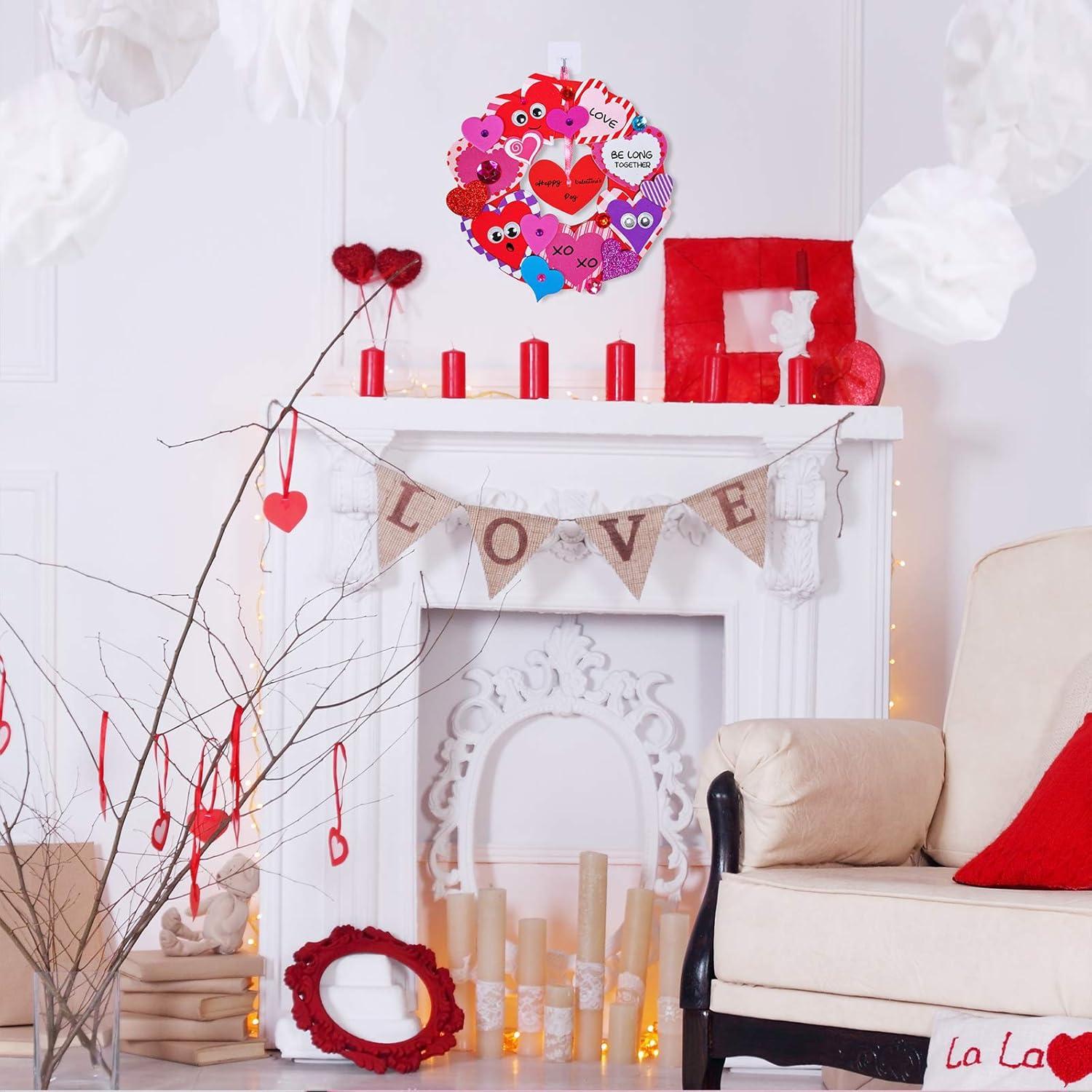 imageWinlyn 12 Sets Heart Wreath Ornaments Decorations Valentine Crafts Kits for Kids Classroom DIY Valentines Day Heart Wreath Assorted Heart Cutouts Foam Stickers Googly Eyes Valentine Gift Exchange