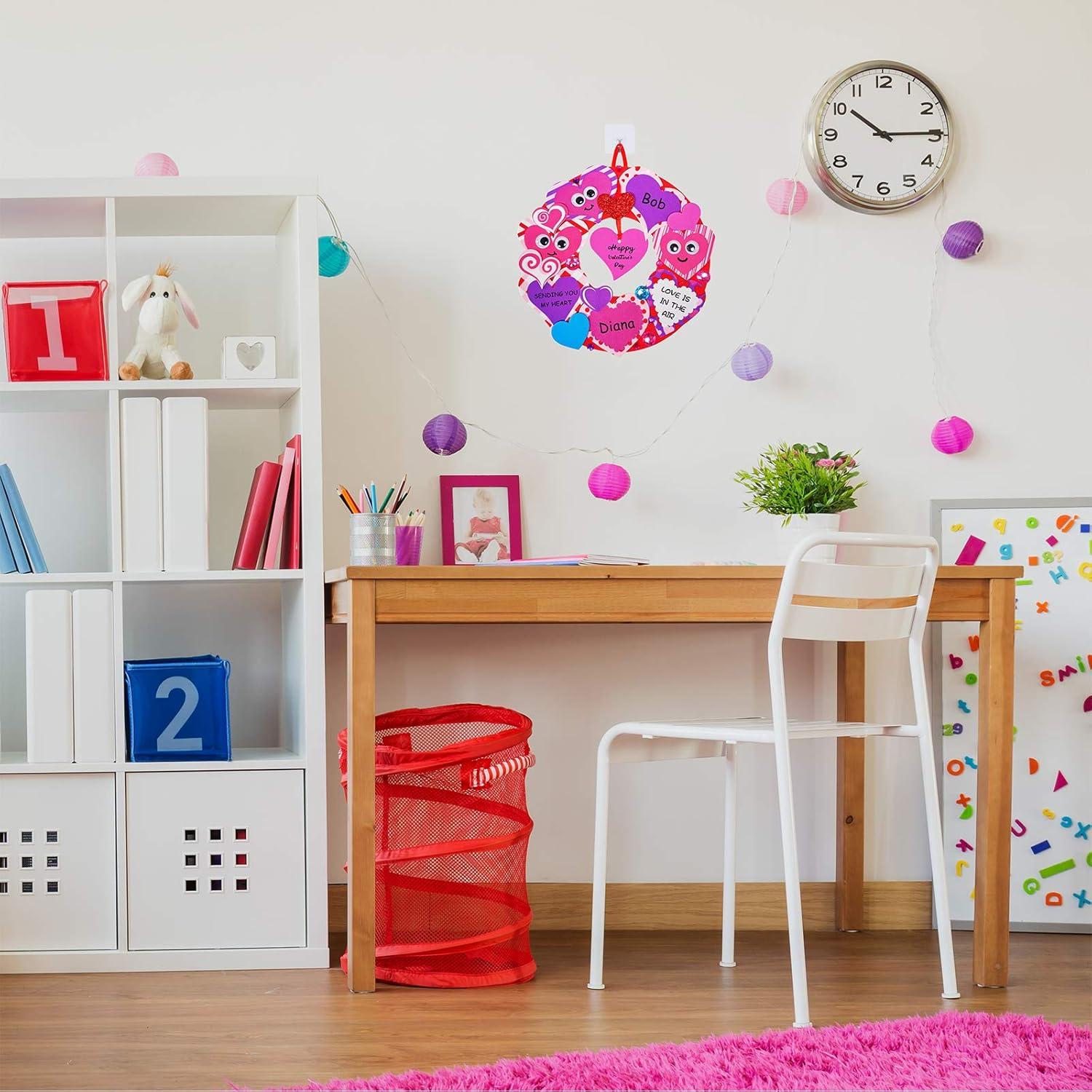 imageWinlyn 12 Sets Heart Wreath Ornaments Decorations Valentine Crafts Kits for Kids Classroom DIY Valentines Day Heart Wreath Assorted Heart Cutouts Foam Stickers Googly Eyes Valentine Gift Exchange