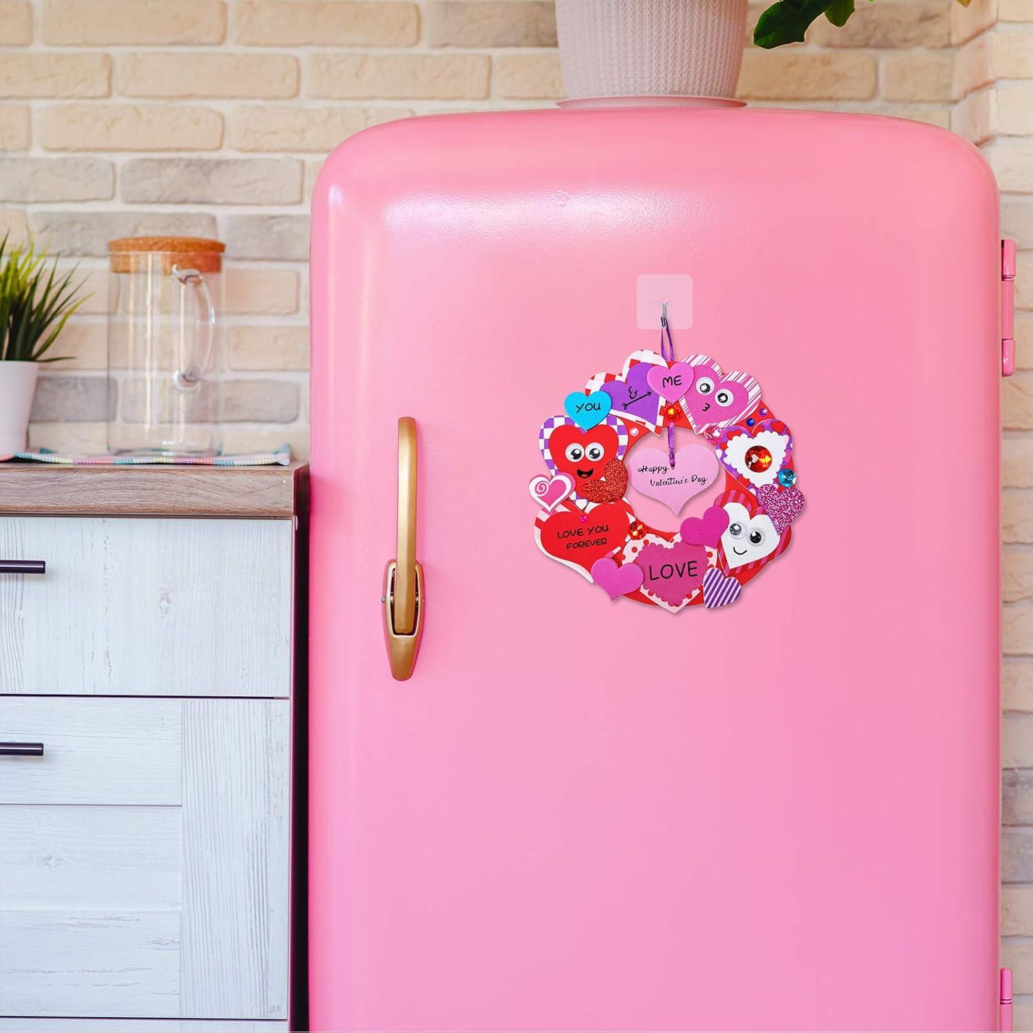 imageWinlyn 12 Sets Heart Wreath Ornaments Decorations Valentine Crafts Kits for Kids Classroom DIY Valentines Day Heart Wreath Assorted Heart Cutouts Foam Stickers Googly Eyes Valentine Gift Exchange