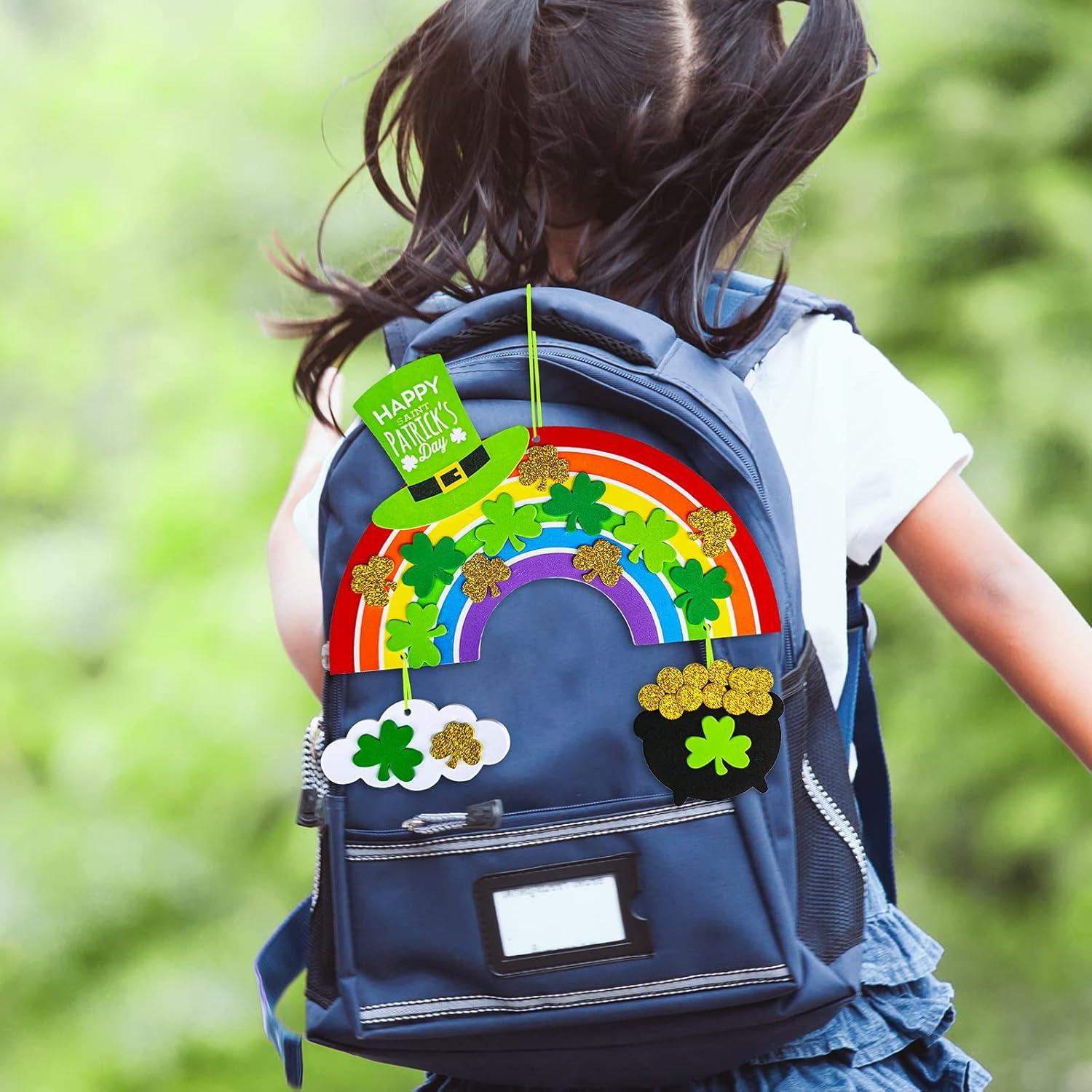 imageWinlyn 12 Sets St Patricks Day Decorations Rainbow Ornaments DIY St Pats Craft Kits Rainbow FourLeaf Clover Irish Lucky Shamrock Foam Stickers for Kids Party Classroom Home Activity Art Project