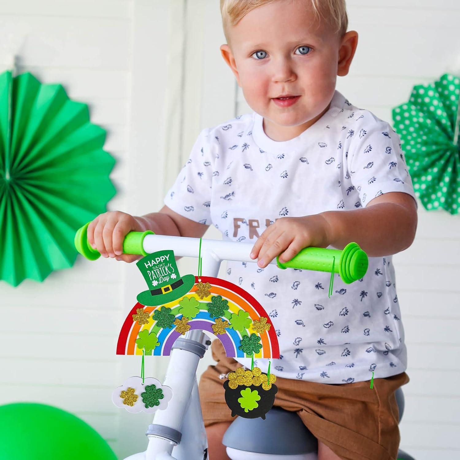 imageWinlyn 12 Sets St Patricks Day Decorations Rainbow Ornaments DIY St Pats Craft Kits Rainbow FourLeaf Clover Irish Lucky Shamrock Foam Stickers for Kids Party Classroom Home Activity Art Project