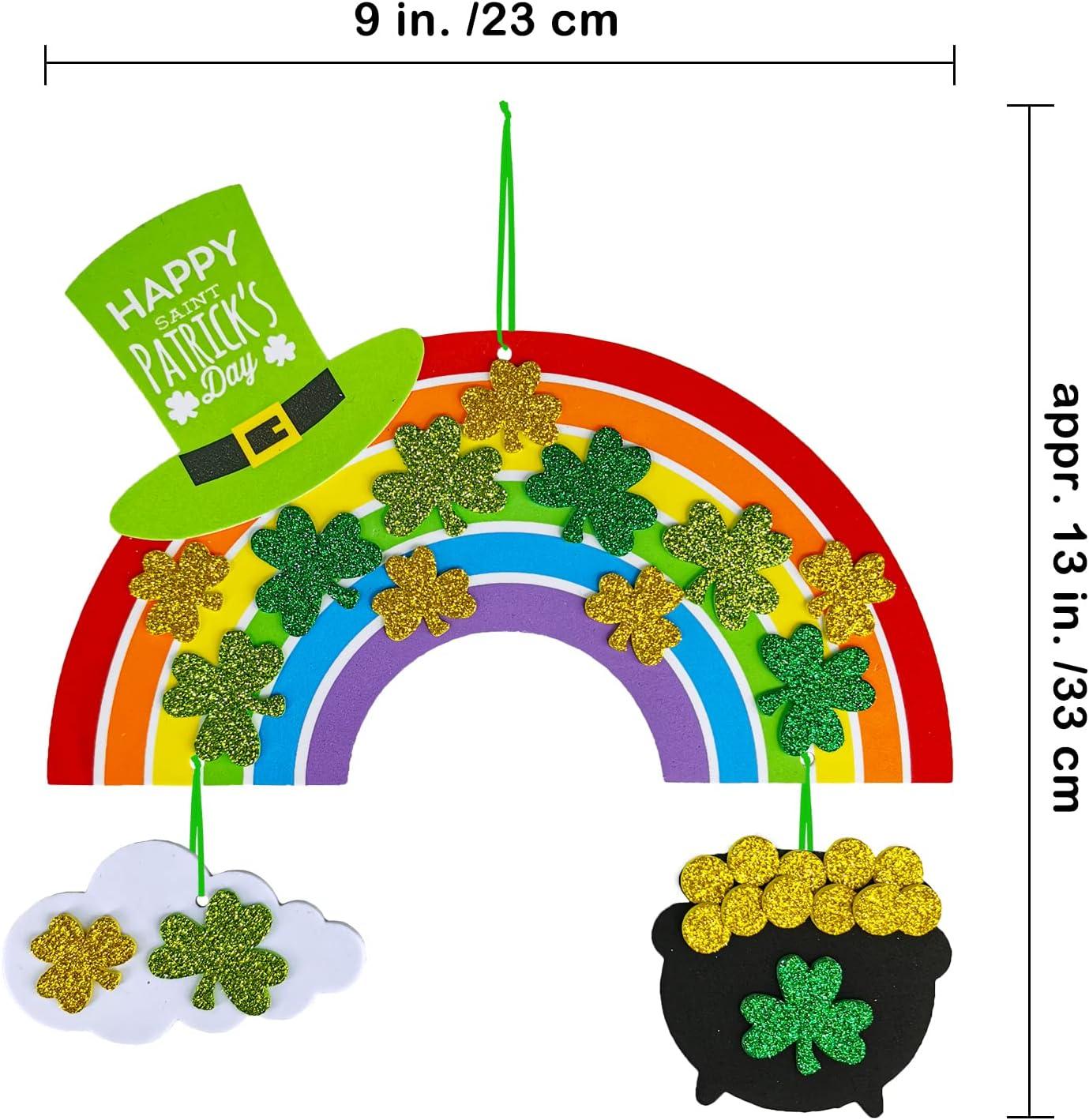 imageWinlyn 12 Sets St Patricks Day Decorations Rainbow Ornaments DIY St Pats Craft Kits Rainbow FourLeaf Clover Irish Lucky Shamrock Foam Stickers for Kids Party Classroom Home Activity Art Project