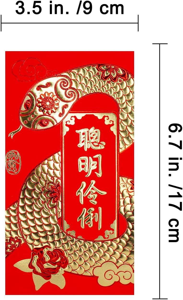 imageWinlyn 120 Pcs 12 Designs Chinese New Year Red Envelopes Bulk Lucky Money Pockets Hong Bao Lai See Red Packets Lucky Cash Envelopes for Asian Vietnamese Chinese Lunar New Year 2025 Year of the Snake