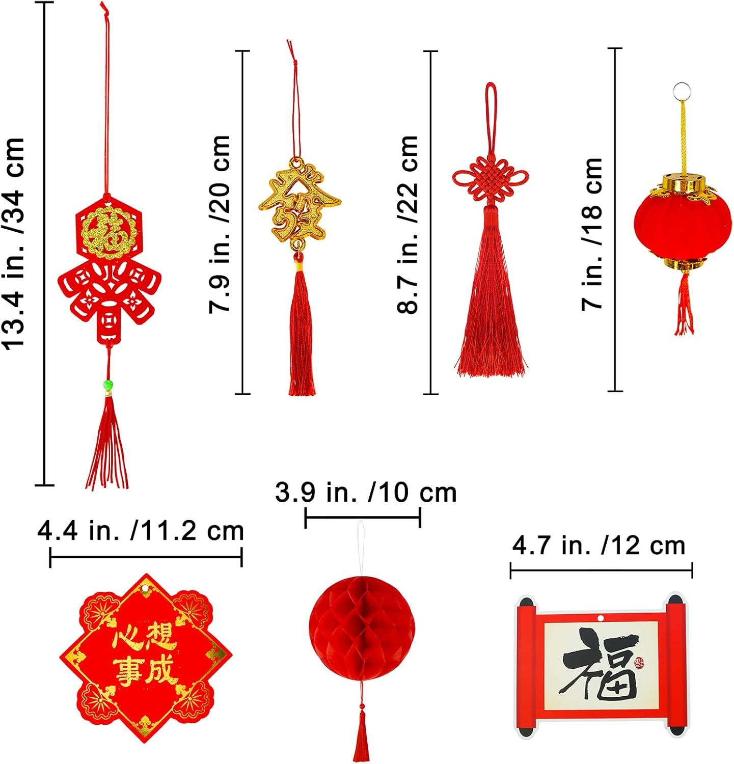 imageWinlyn 128 Pcs Chinese Lunar New Year Hanging Ornaments Red Lanterns Lucky Knot Tassels for Asian Vietnamese TET 2025 Snake Year Party Decorations Festival Tree Good Luck Fortune