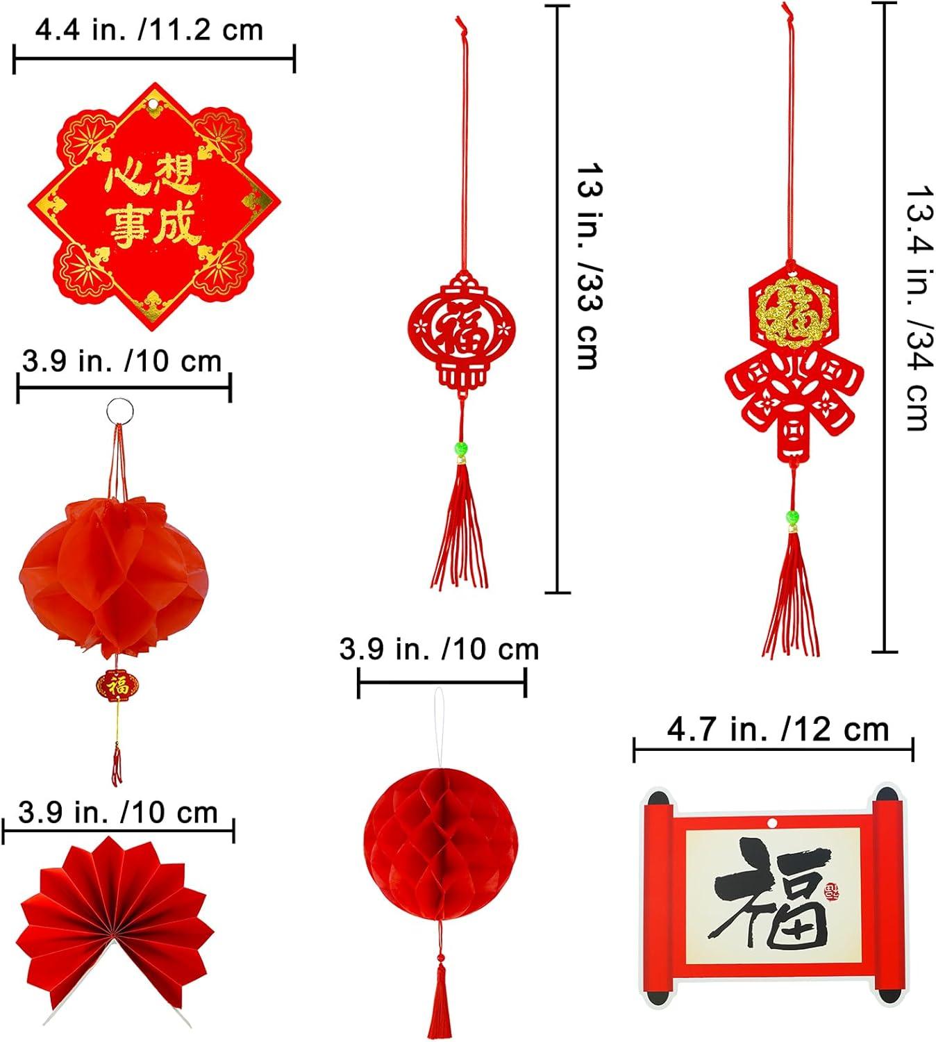 imageWinlyn 161 Pcs Chinese New Year Decorations Hanging Good Luck Ornaments Red Lanterns Festive Tree Ornaments Paper Fans for Asian Lunar New Year 2025 Year of The Snake Party Decor
