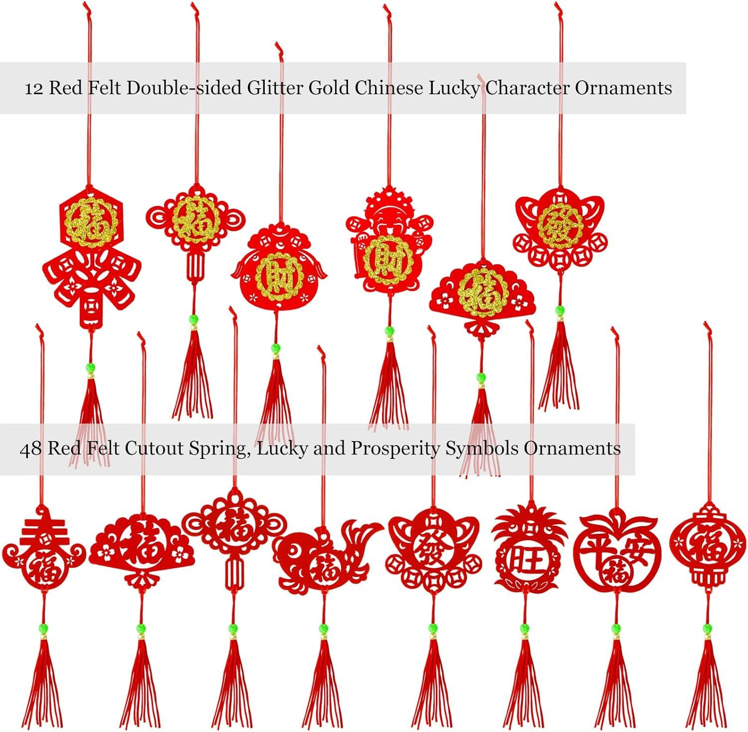 imageWinlyn 161 Pcs Chinese New Year Decorations Hanging Good Luck Ornaments Red Lanterns Festive Tree Ornaments Paper Fans for Asian Lunar New Year 2025 Year of The Snake Party Decor